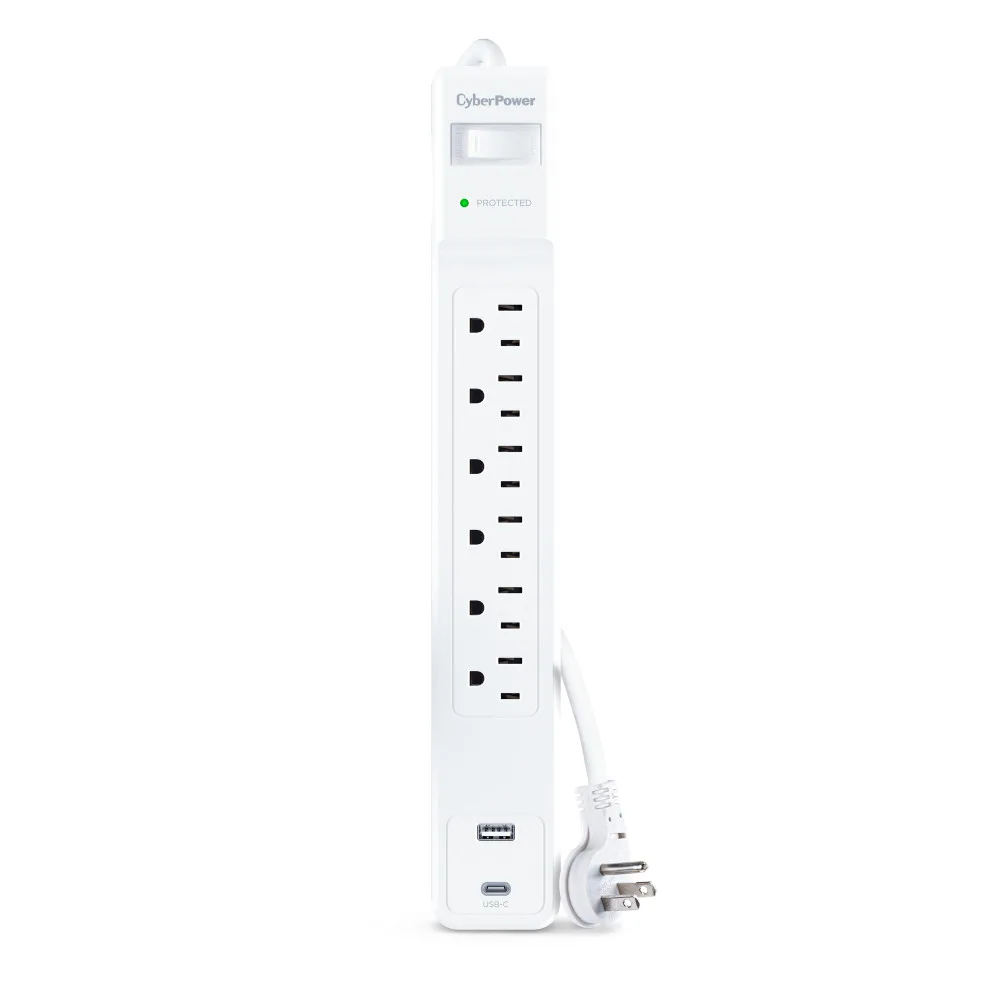 CyberPower CyberPower CSP604UCW 6-Outlet Surge Protector 1500J 4ft White — product photo