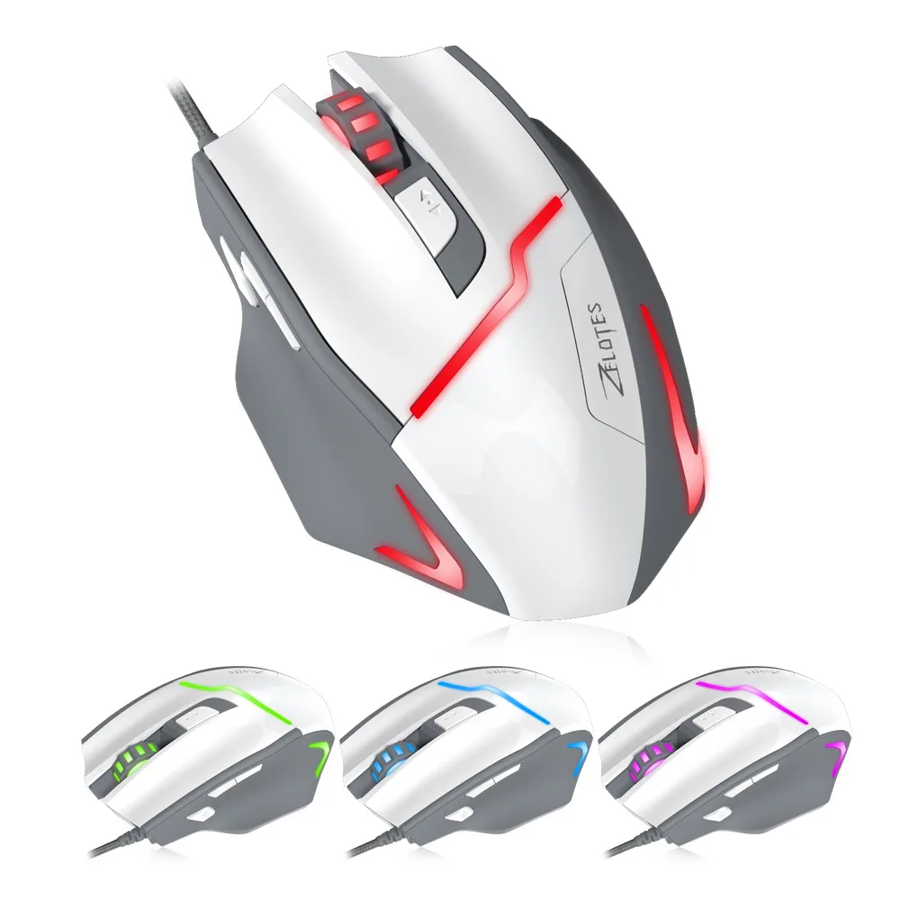Jansicotek Jansicotek T-10 7200 DPI 7 Button USB Optical Wired Gaming Mouse White — product photo