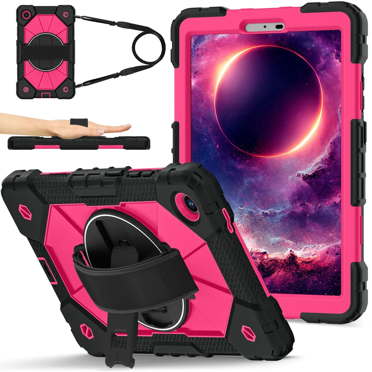 Werleo Werleo TB305XU shockproof tablet case for Lenovo Tab One 8.7 2025 K9 360° kickstand hand shoulder strap Black — product photo