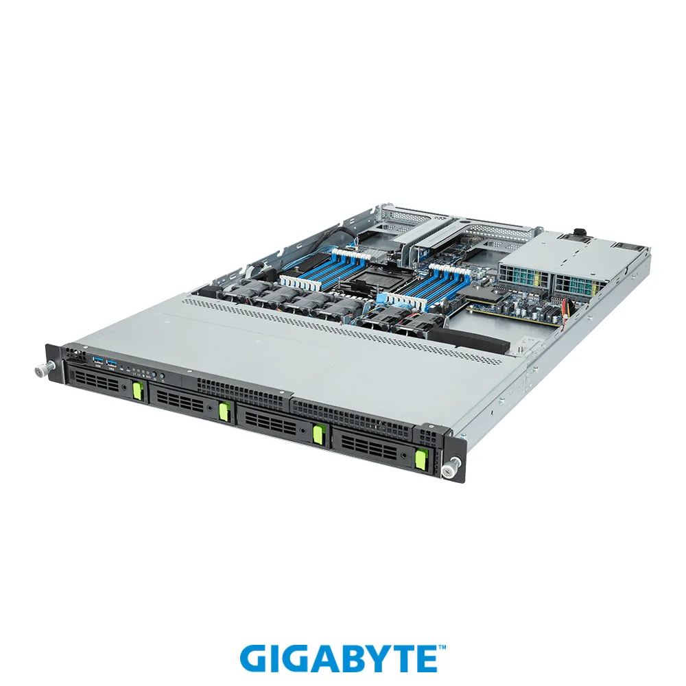 GIGABYTE GIGABYTE R163-S30-AAB1 barebone server 1U 4-bay NVMe SATA SAS 16 DIMMs — product photo