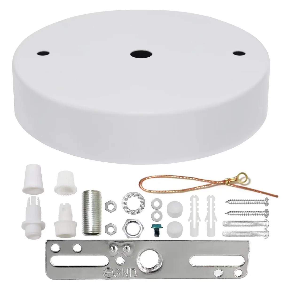 White metal canopy kit 4.7 inches round 0.95 deep with mounting hardware