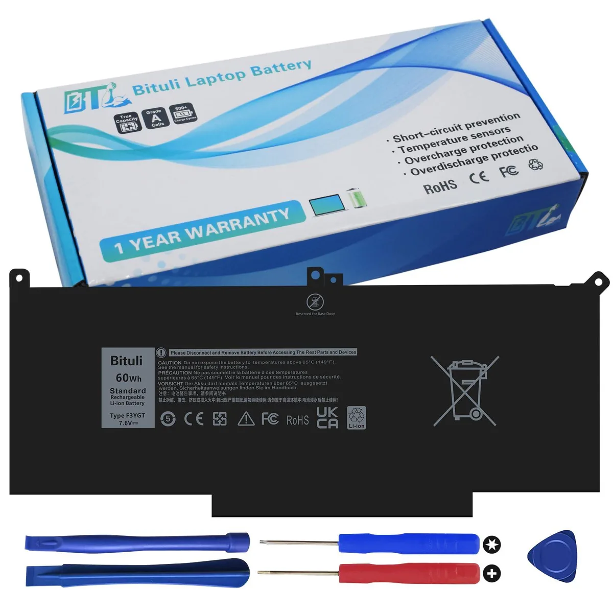  Bituli F3YGT 60Wh laptop battery for Dell Latitude 7280 7290 7380 7390 7480 7490 — product photo