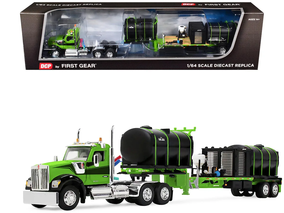 First Gear First Gear Kenworth W900 Day Cab Demco 42' Liquid Fertilizer Tender Trailer Green Black 1/64 Diecast — product photo