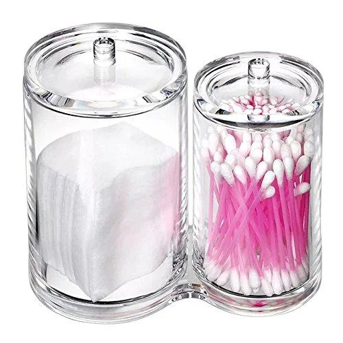 Clear acrylic two-compartment container with red finish and lift-off lids