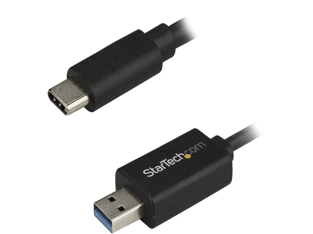 Black USB-C to USB-A data transfer cable, two male connectors