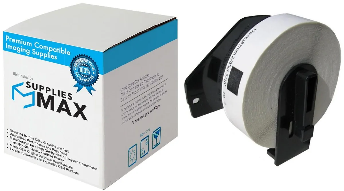 SuppliesMax SuppliesMax White Die-Cut File Folder Label Tape 17mm x 87.1mm 300 Labels DK-1203 — product photo