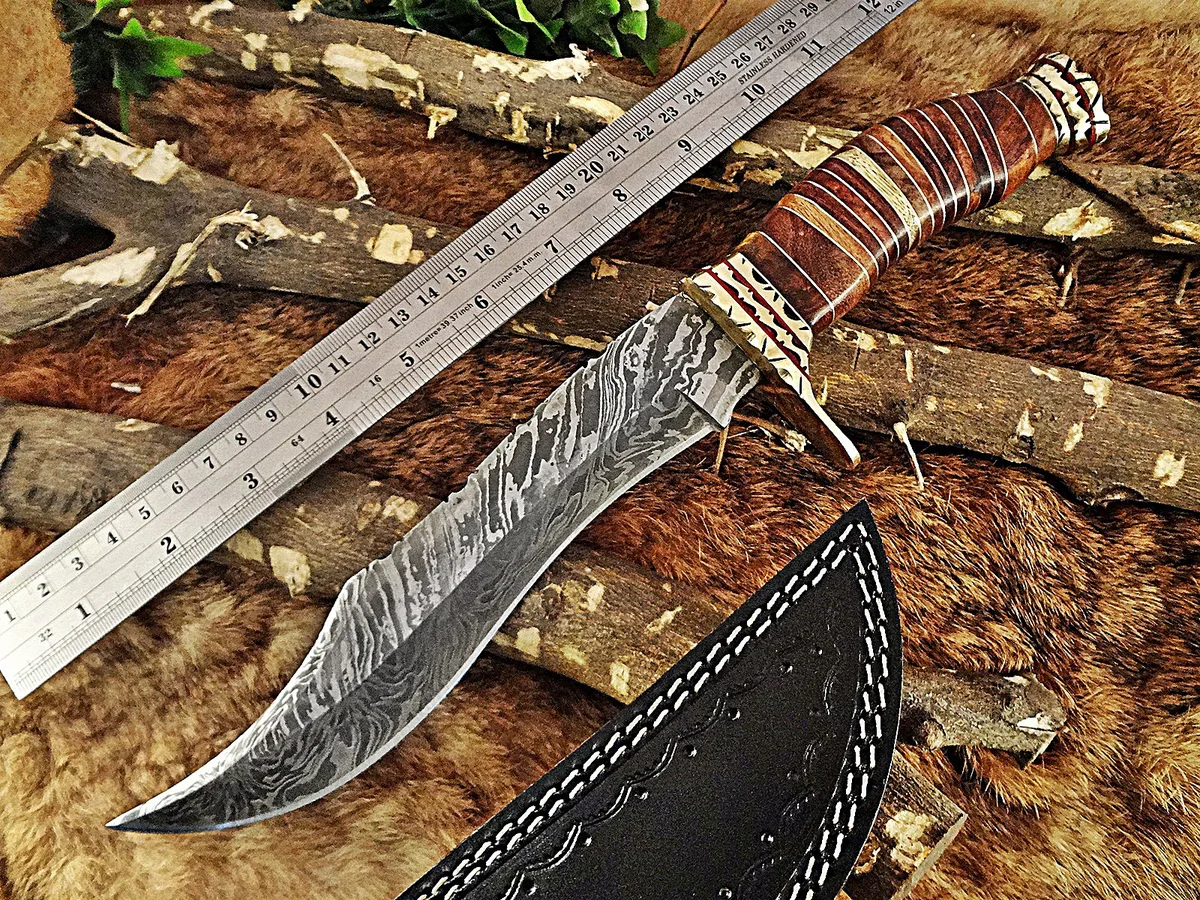 Damascus Depot Damascus Depot 12.5" Hunting Bowie Knife Rose Wood Brass Cap 7.5" Blade 56-58 HRC — product photo