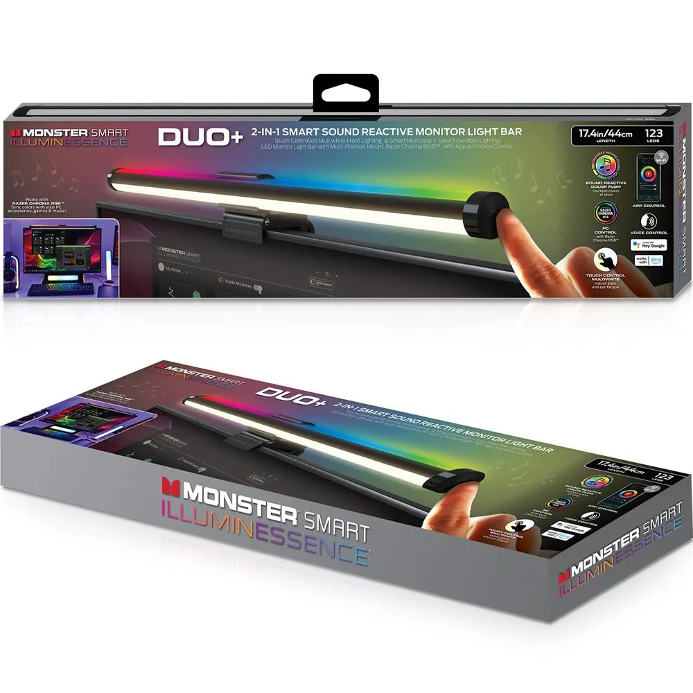 A pair of vertical light bars with RGB glow and white front panels