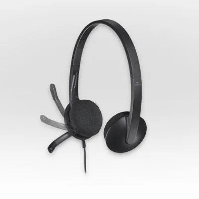Black Logitech H340 USB headset with padded ear cups and adjustable headband