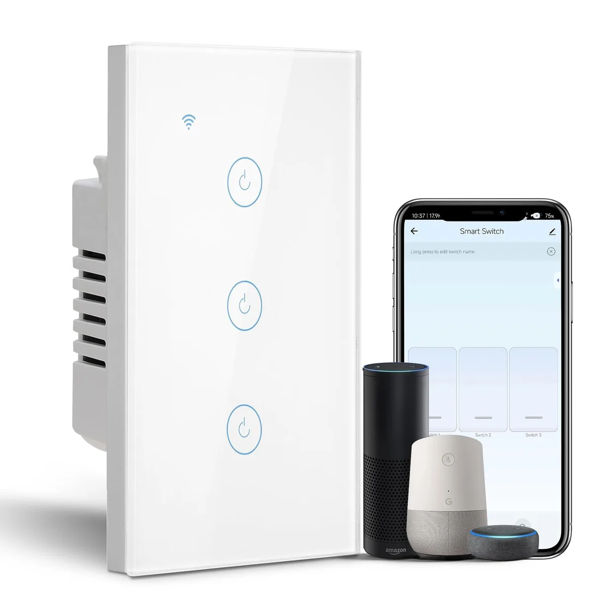 White three-gang WiFi smart light switch twelve pack