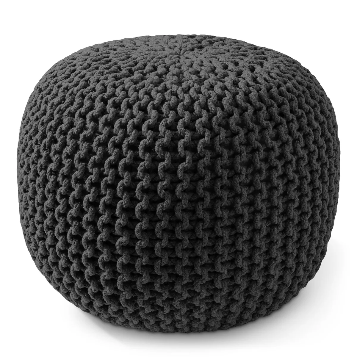 Casafield Casafield Round Pouf Ottoman Black 20" 14.5" Cotton Knit — product photo