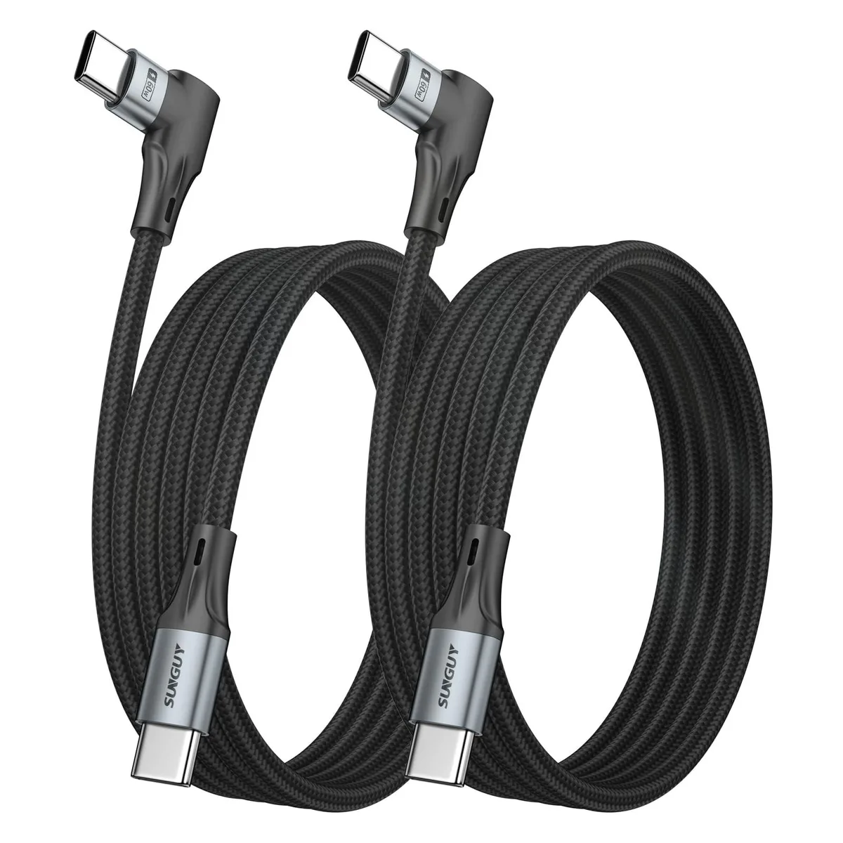 Orange right-angle USB-C cable with braided nylon finish