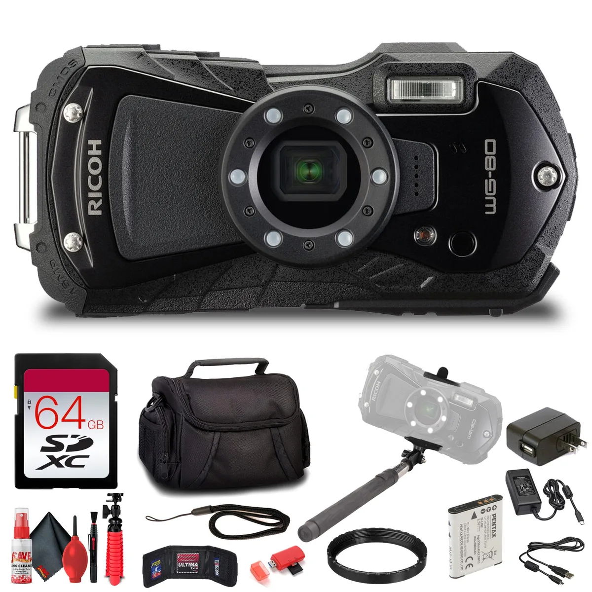 Ricoh Ricoh WG-80 Waterproof Camera Kit (Black) with Accessories — product photo