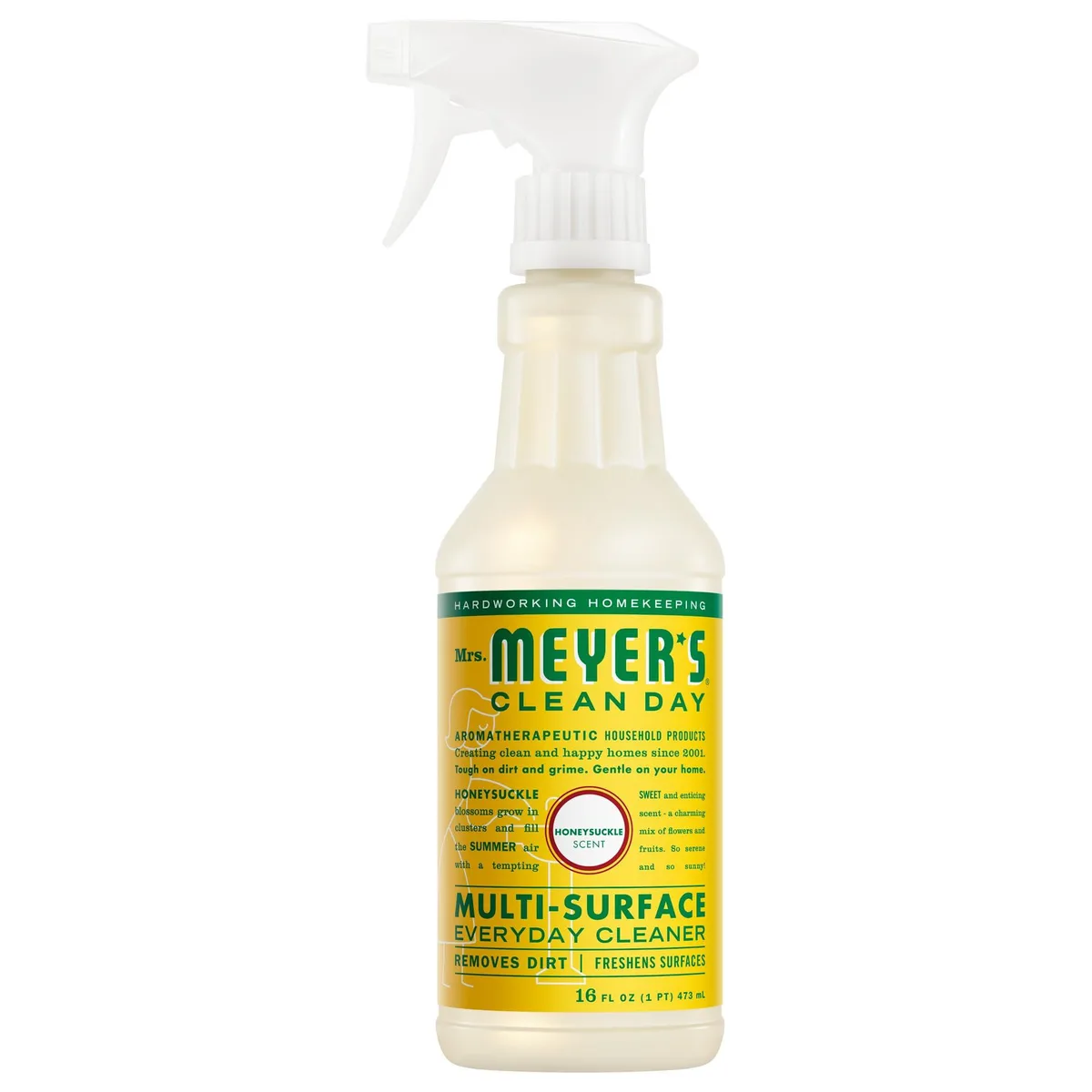 White 16 fl oz spray bottle with CLEAN DAY honeysuckle multi-surface cleaner