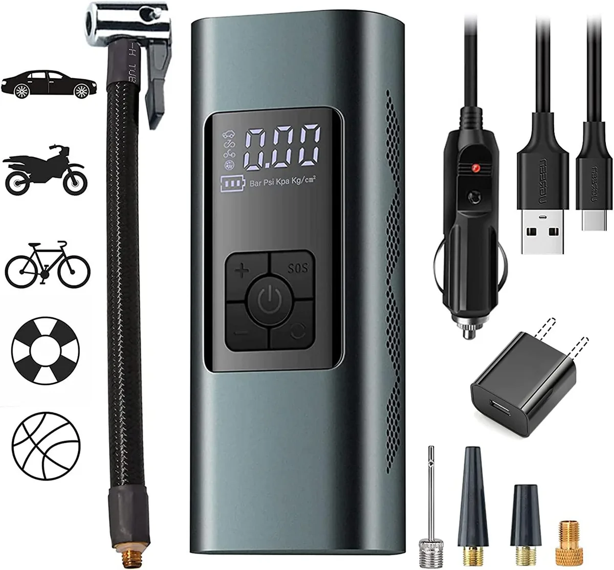 Corn Electronics Corn Electronics Portable Tire Inflator 140PSI 6000mAh Power Bank SOS — product photo