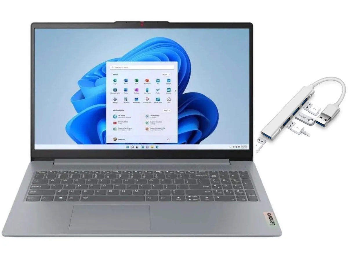 Lenovo Lenovo IdeaPad Slim 3i 15.6" laptop Intel Core i3-N305 8GB 128GB SSD Windows 11 S Grey USB 3.0 Hub — product photo