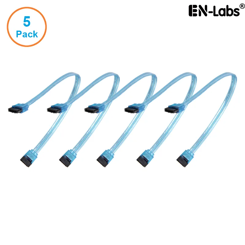 EN-Labs EN-Labs 5PKSATAIII25CMBL 5-pack SATA cable UV Blue 10 inch locking latch — product photo