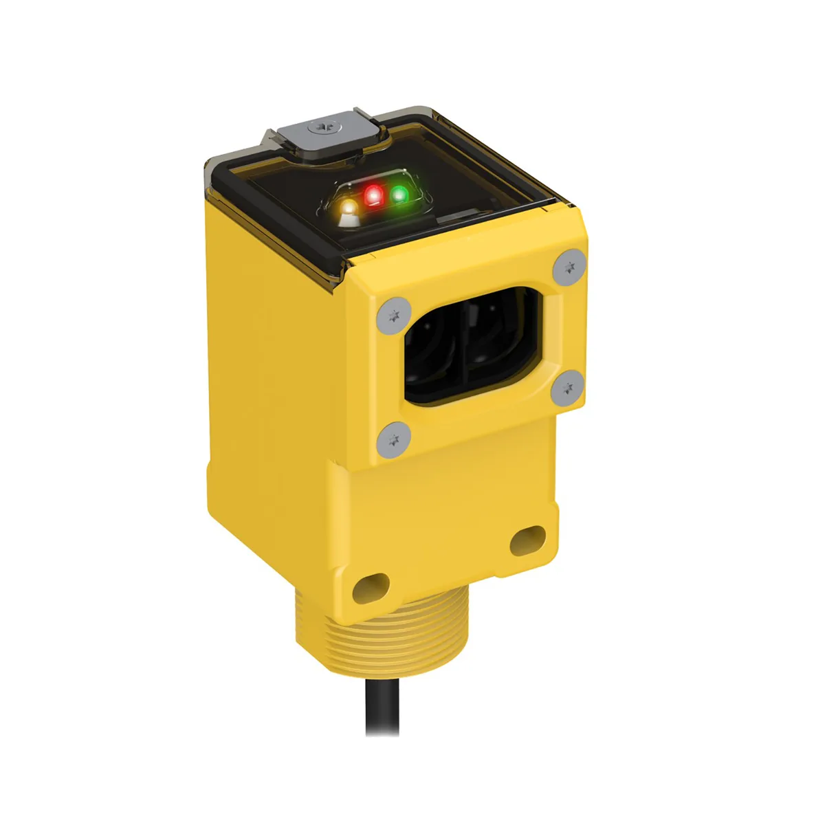 Banner Banner Q45VR3R rugged rectangular sensor 60 m range 12-250 V dc 24-250 V ac SPDT relay IP67 NEMA 6P 2 m cable — product photo