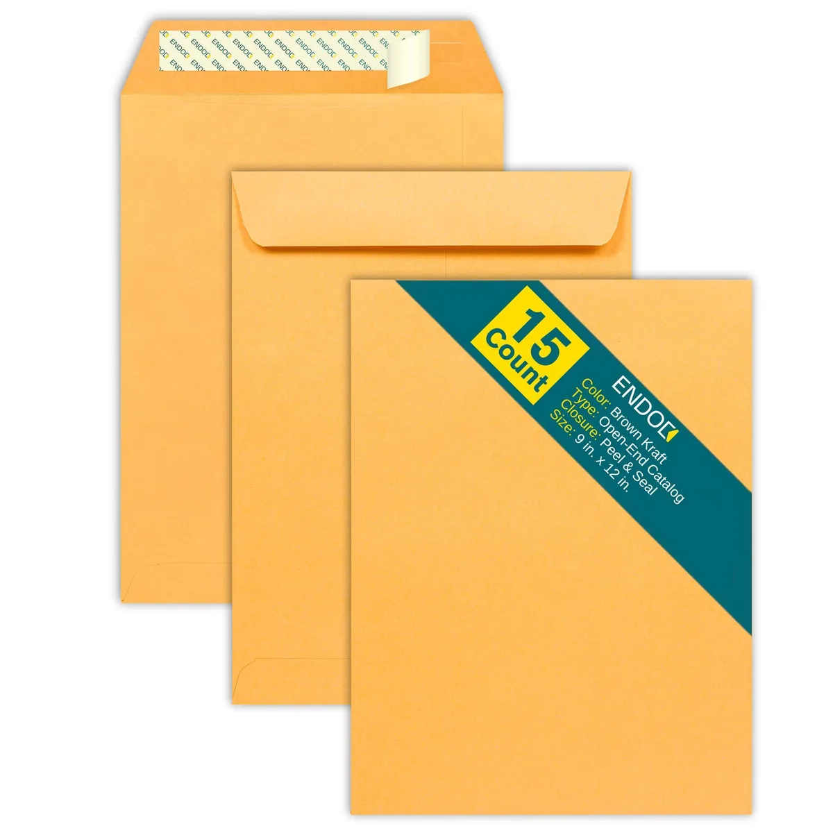  EnDoc 9x12 Self-Seal Brown Kraft Envelopes 15 Pack 28lb — product photo