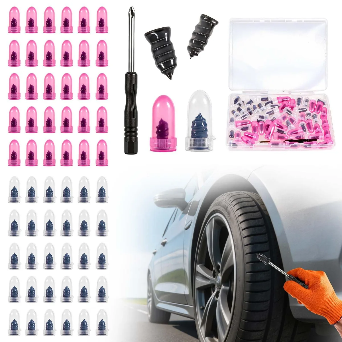  61 PCS Spiral Rubber Nail Tire Repair Kit — product photo