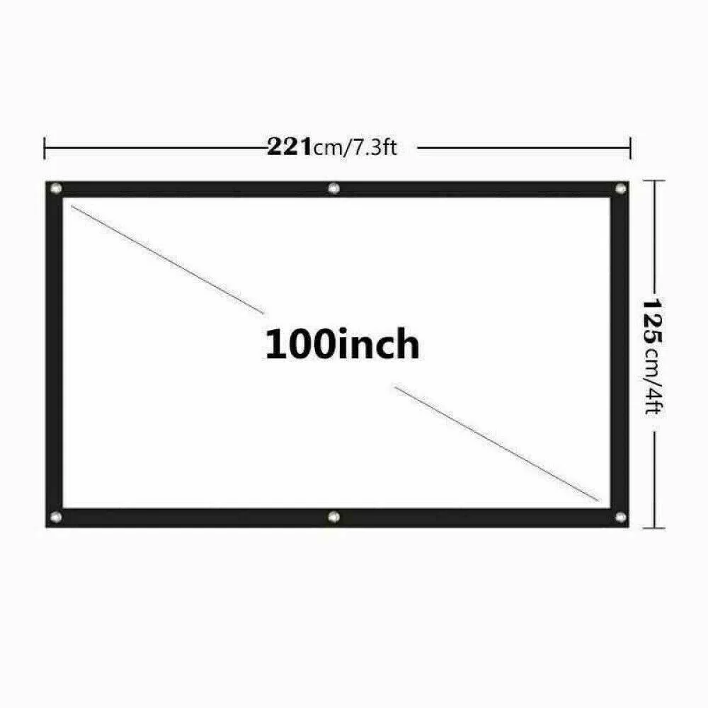 White rectangular projector screen folded flat, polyester cloth material, 100 units in bulk packaging