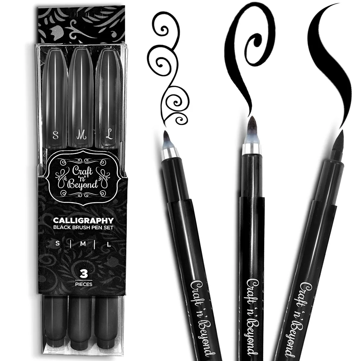 Three blue calligraphy brush pens with leather finish