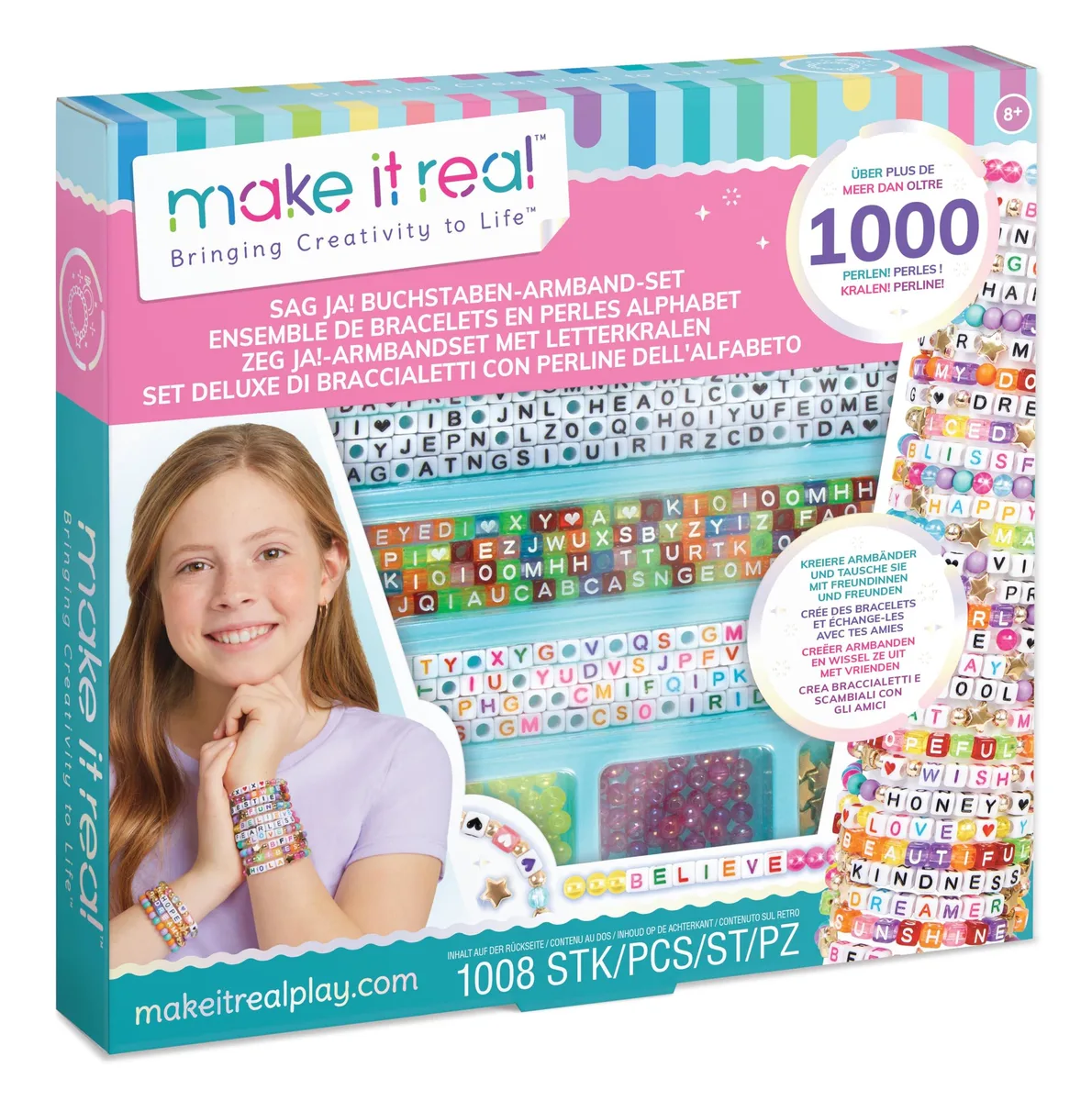 Make It Real Make It Real Say Yes! Alphabet Bead Bracelet Set 1008pc DIY Jewelry Kit Educational — product photo