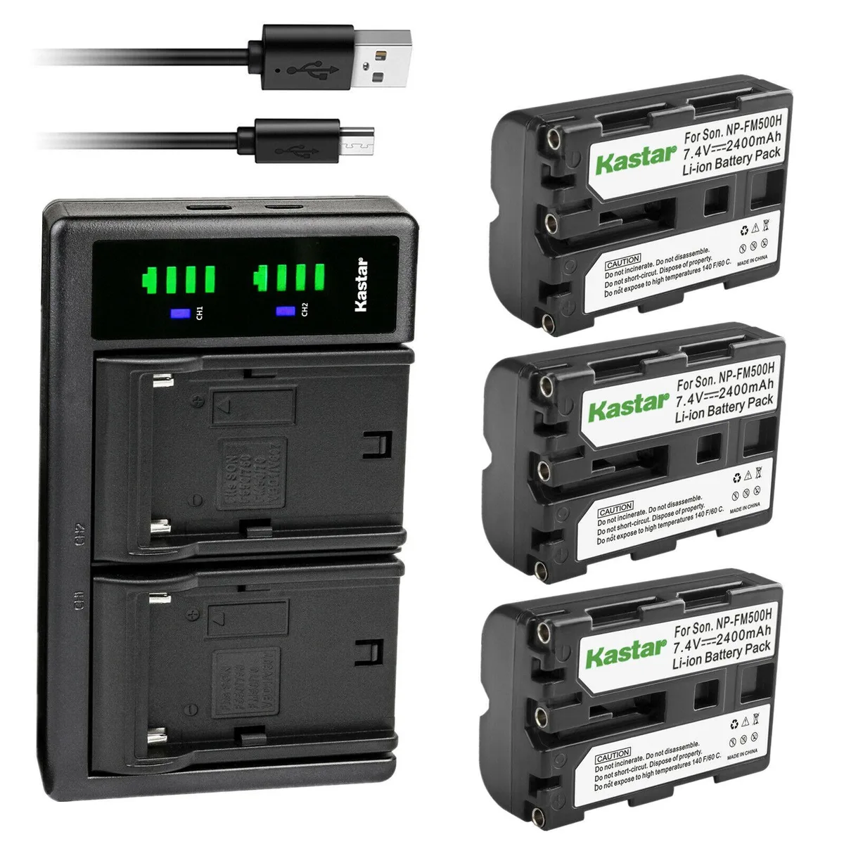 Kastar Kastar 3-pack NP-FM500H batteries with LTD2 dual USB charger — product photo