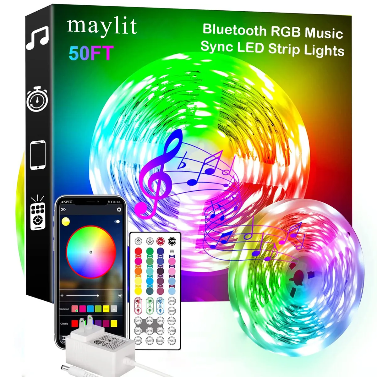 maylit maylit 50ft 5050 Bluetooth LED Strip Lighting — product photo