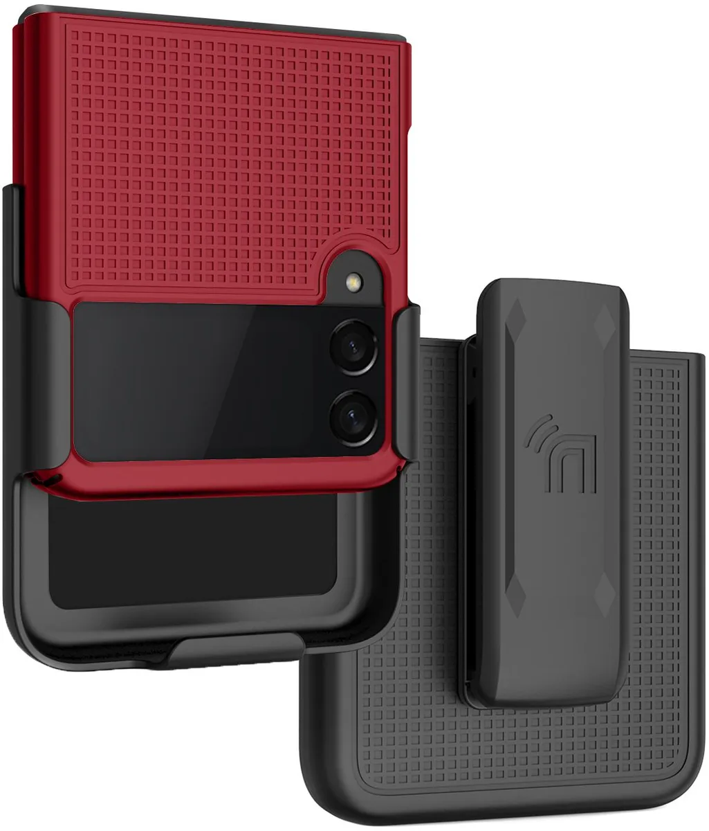 Nakedcellphone Nakedcellphone Grid Case + Belt Clip Holster Combo Red for Samsung Galaxy Z Flip 3 5G — product photo