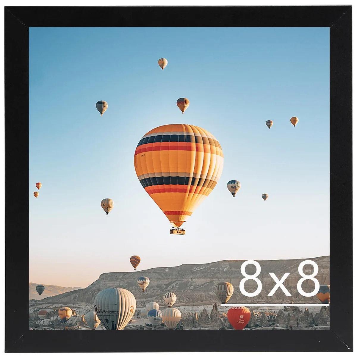 Black square plastic frame, .99 in deep, with shatter resistant plexiglass and rear stand