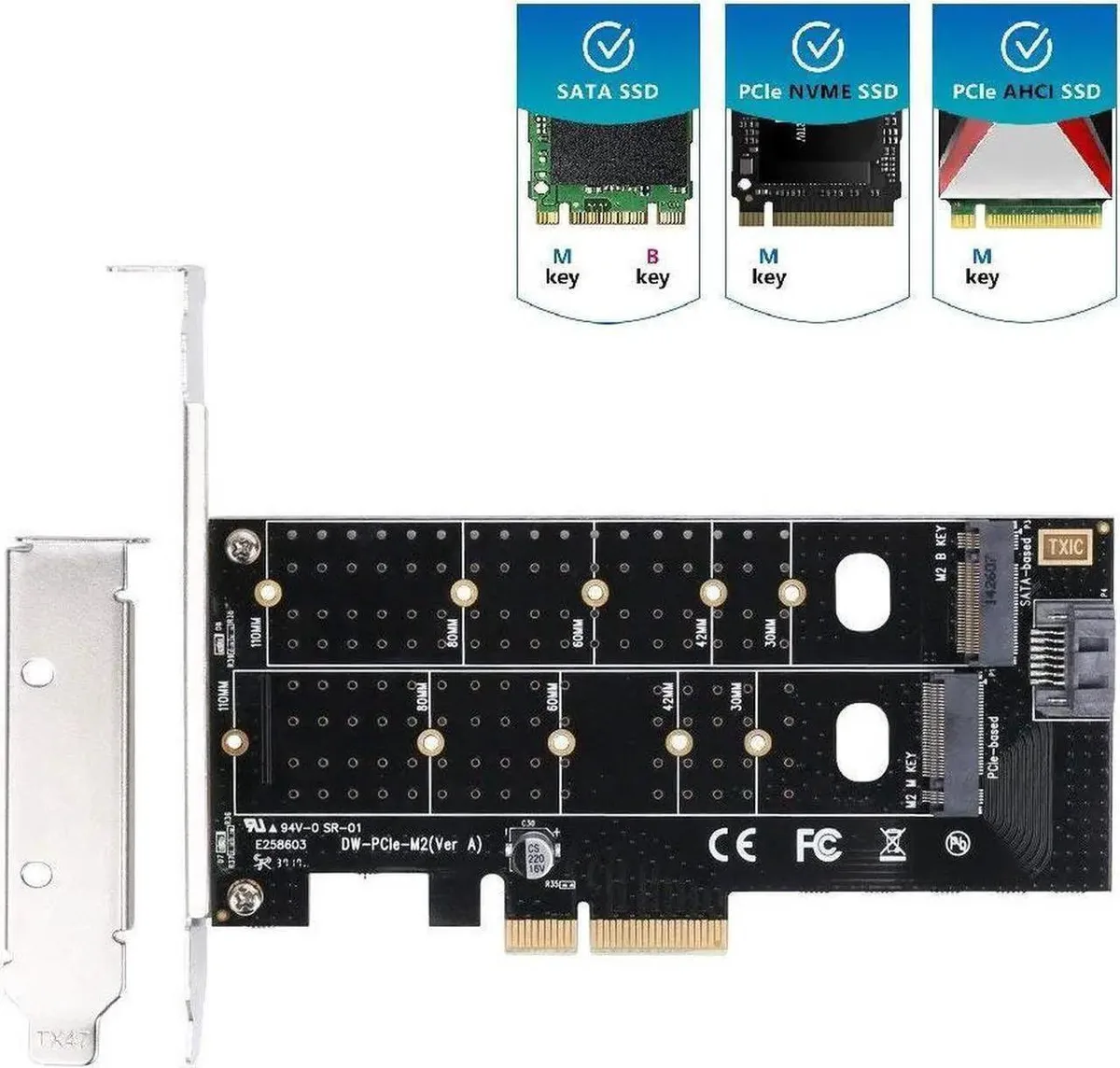 Vszerda Vszerda Dual M.2 PCIe Adapter NVME SATA 2230 2242 2260 2280 22110 PCIe 3.0 x4 Hard Drive Adapter — product photo