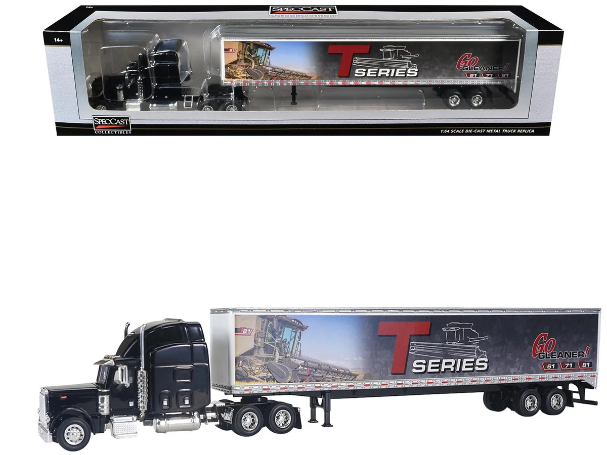 SpecCast Collectibles SpecCast Collectibles Peterbilt 379 Sleeper Cab Black with Trailer "Gleaner T Series" 1/64 Diecast Model — product photo