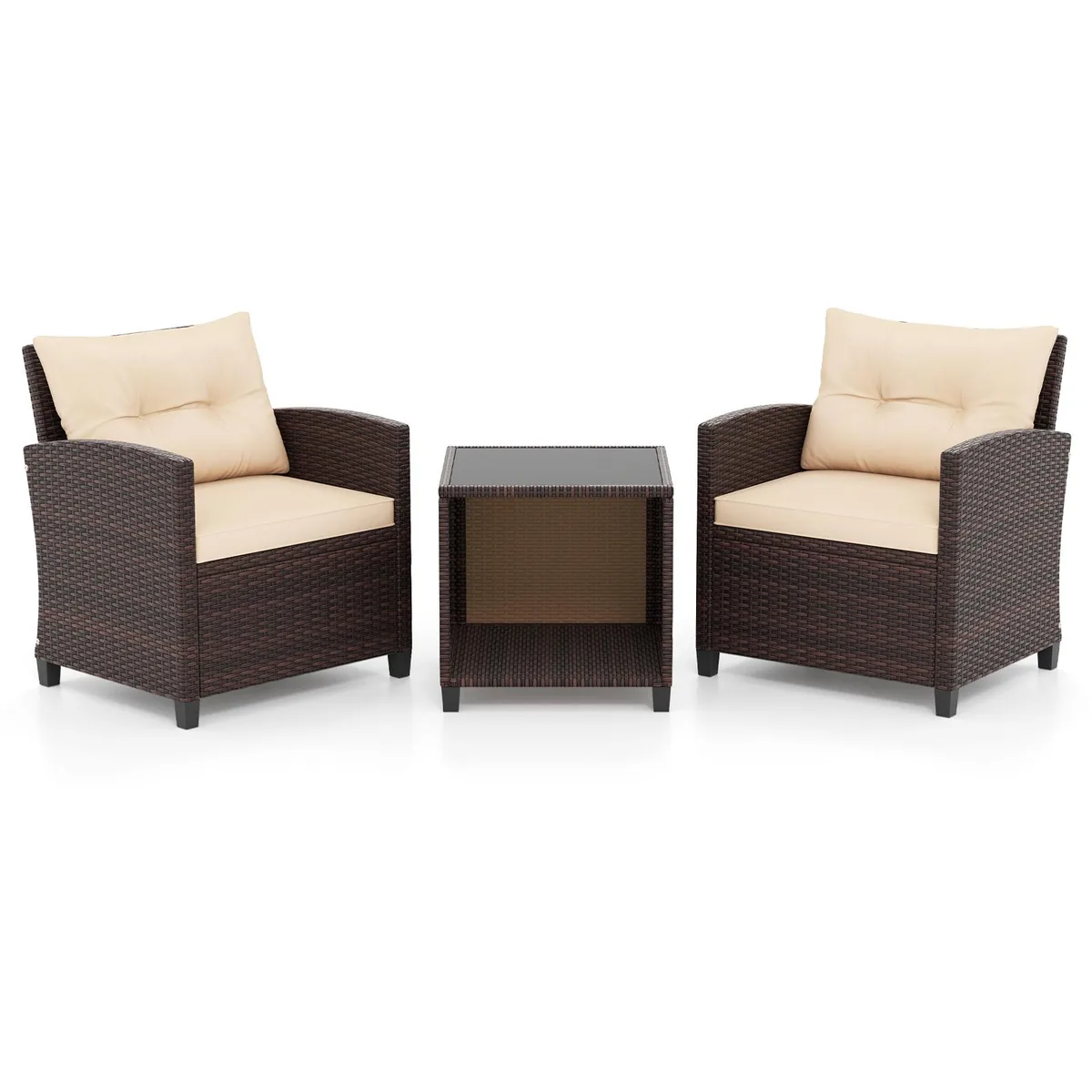 SlickBlue SlickBlue 3-Piece Patio Furniture Set Beige Wicker Chairs Coffee Table Storage — product photo