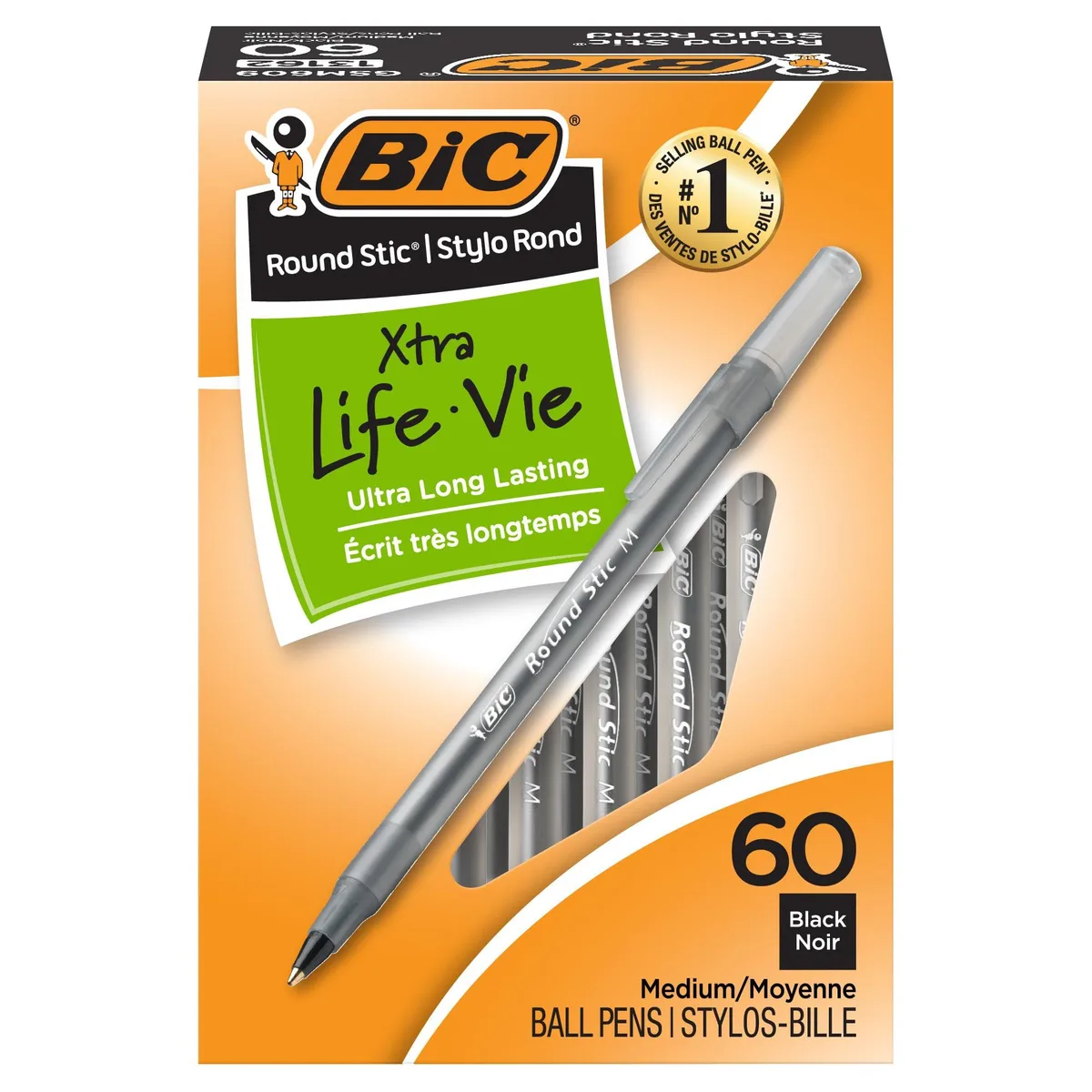 Pack of sixty black ballpoint pens in translucent barrels with frosted caps