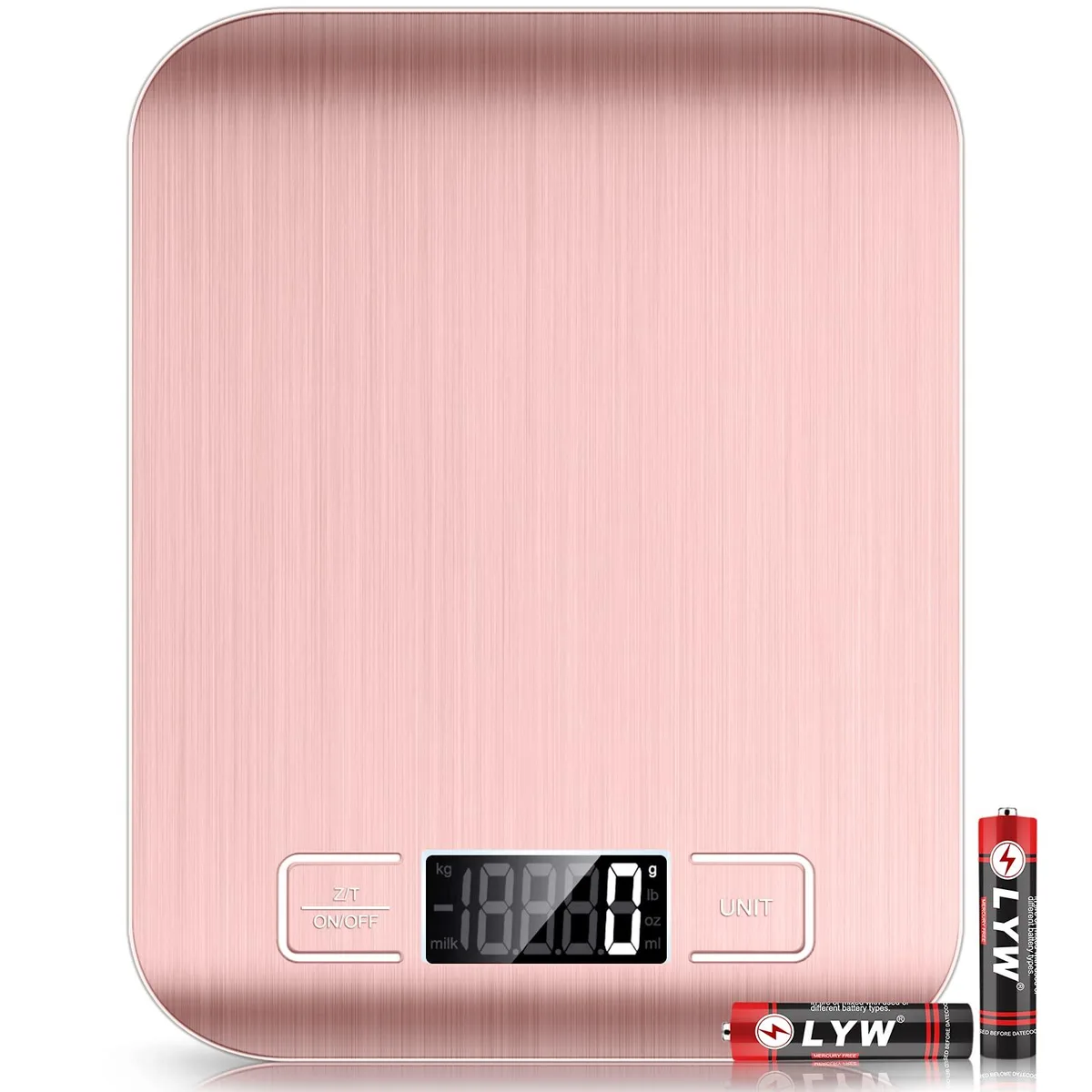 Pink mini digital scale, stainless platform, 7 by 5.5 by 0.7 in