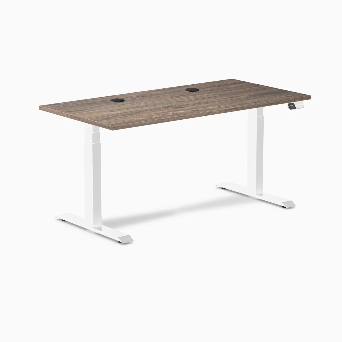 Desky Desky Dual Laminate Sit Stand Desk Natural Walnut White 59.1 x 29.5 in — product photo