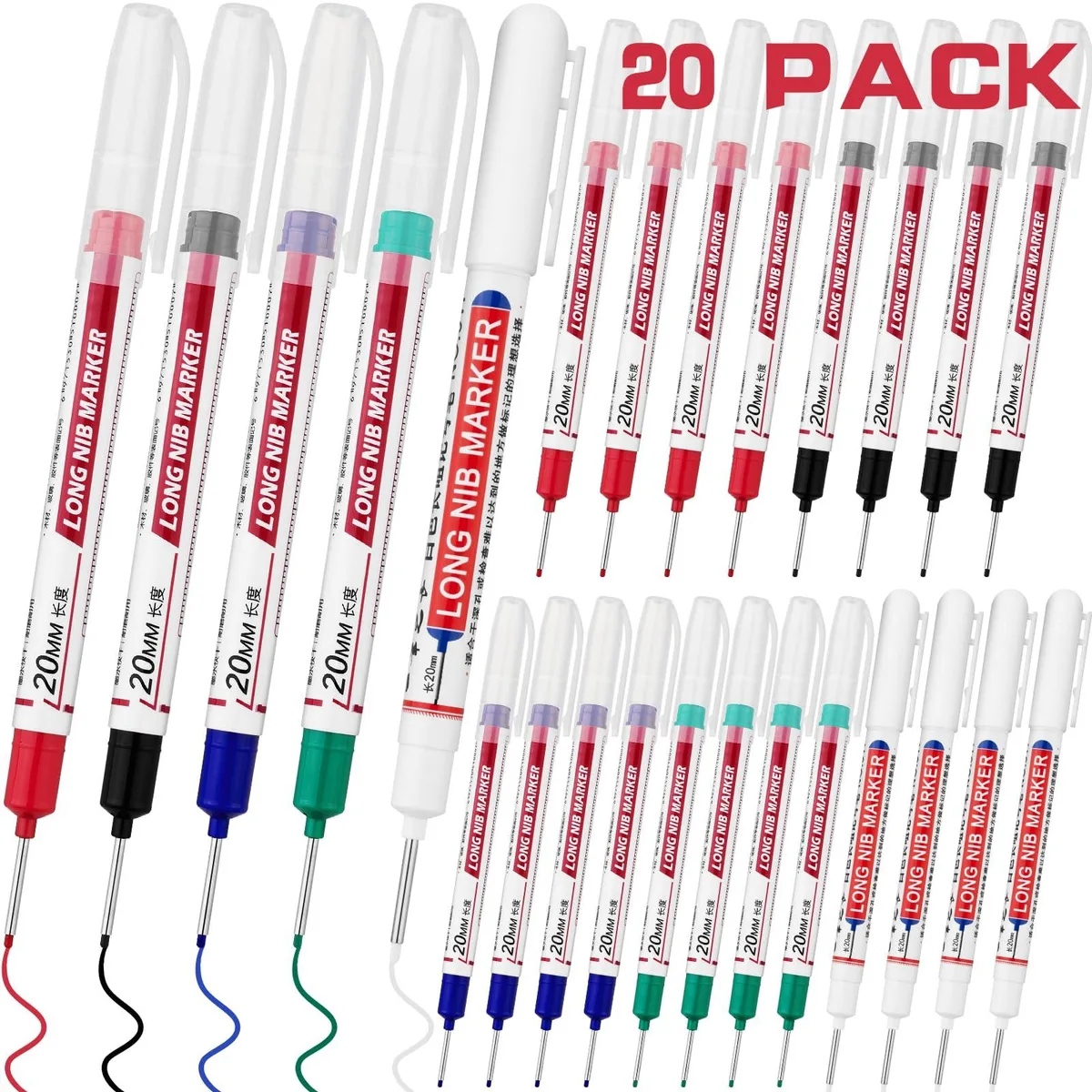 LYXMYGS 20 PCS Long Nib Marker Pens 20mm 1.5mm 5 Colors — product photo
