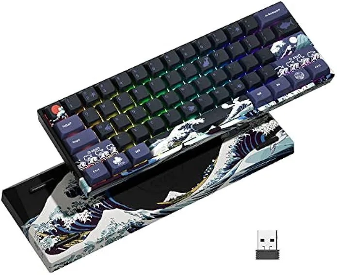 TAURKENAM TAURKENAM 60% gaming keyboard Great Wave Off Kanagawa Gateron G Yellow Pro hot-swap 2.4G wireless — product photo