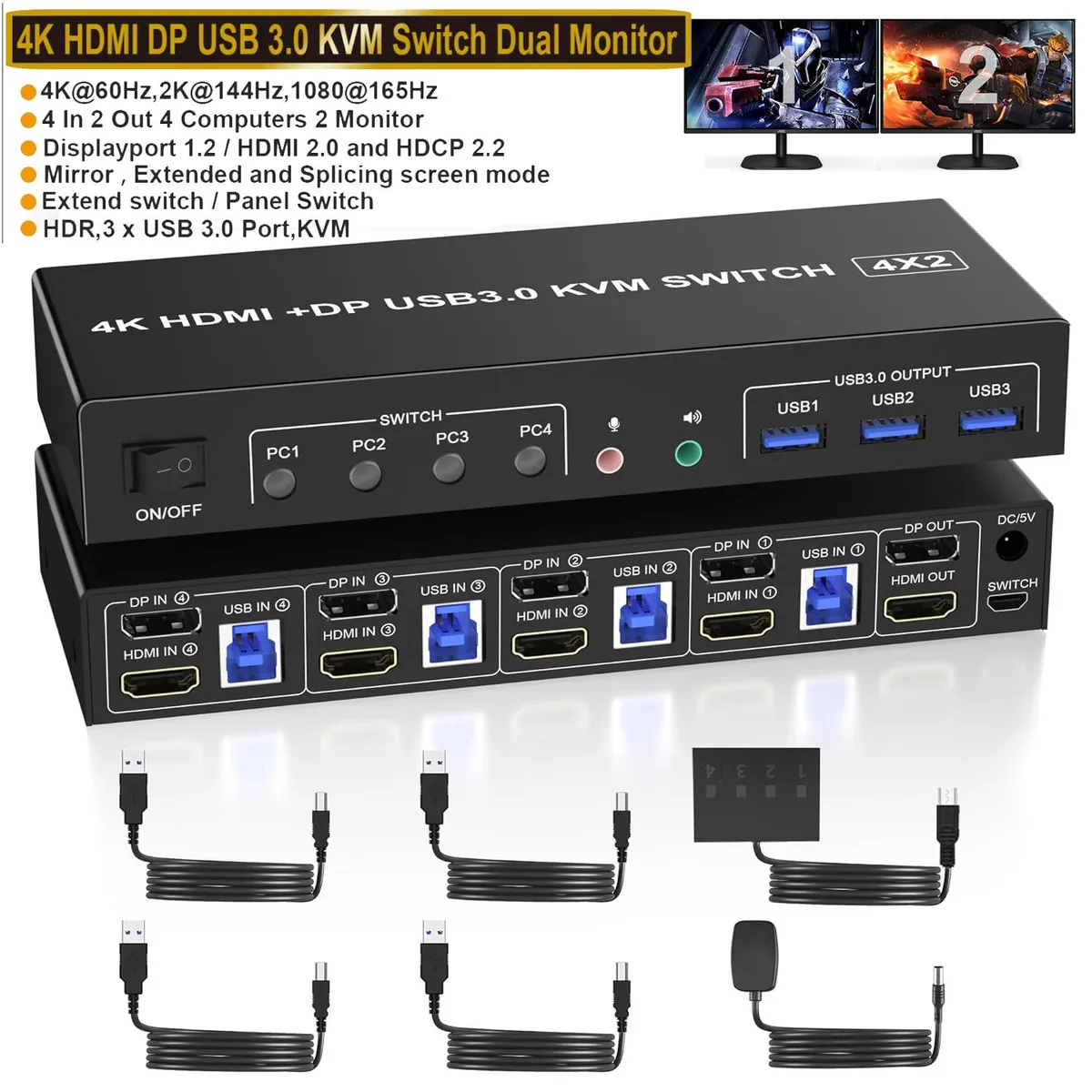 Hitoor Hitoor 4-Port HDMI DP Dual Monitor KVM Switch 4K@60Hz — product photo