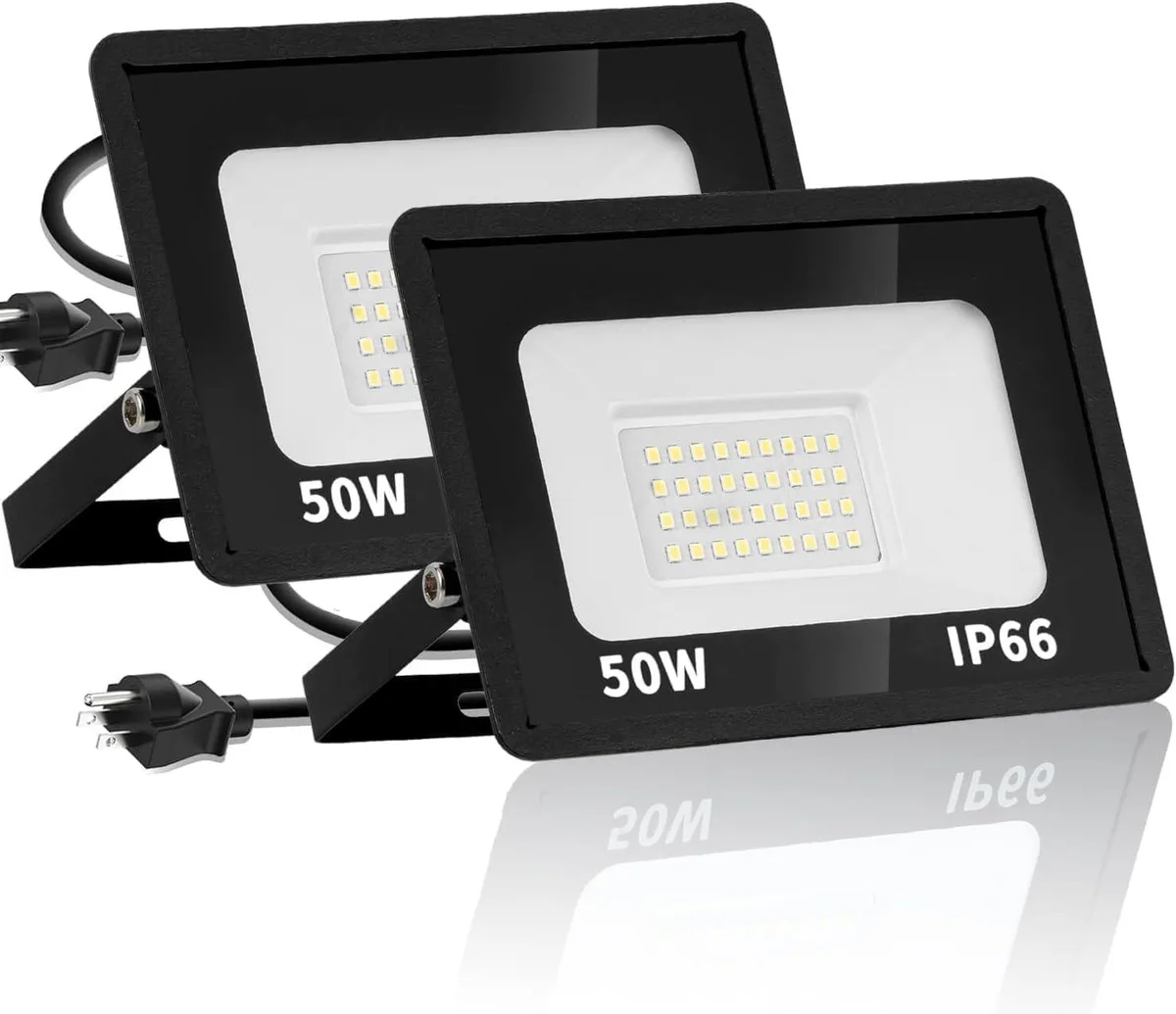  Yaaluoney 50W LED Flood Light 2 Pack IP66 6000K Daylight — product photo