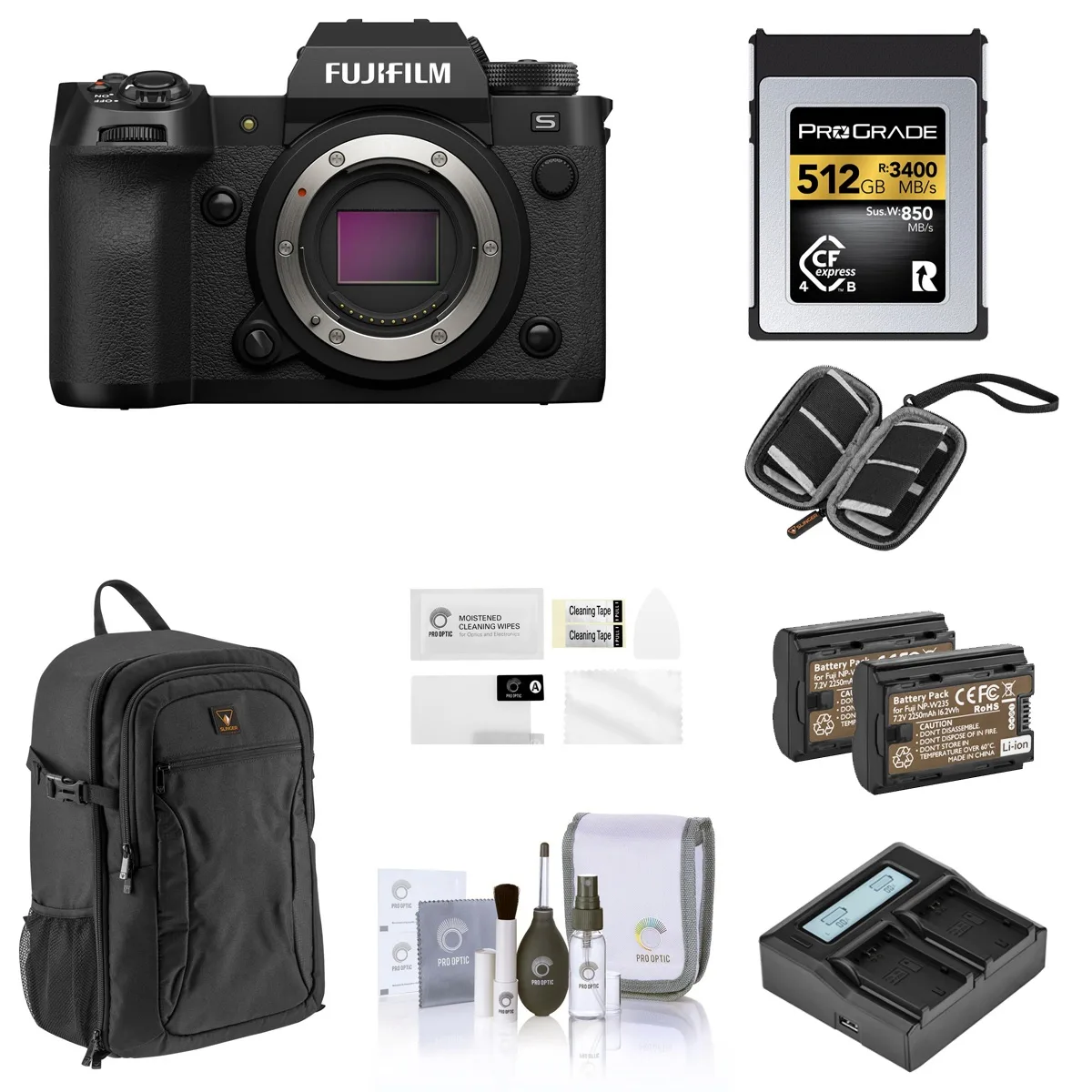 FUJIFILM FUJIFILM X-H2S Compact Mirrorless Camera Bundle with 512GB CFexpress Card, 2x Battery, Charger, Backpack — product photo