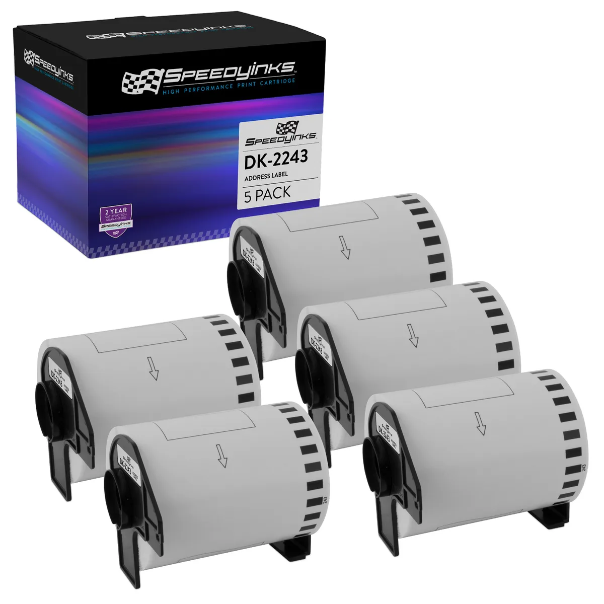 SpeedyInks SpeedyInks Paper Tape Roll DK-2243 4 in x 100 ft White 5-Pack for Brother QL-1050 1060N — product photo