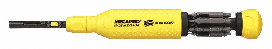 Chrome multi-bit screwdriver with handle storage