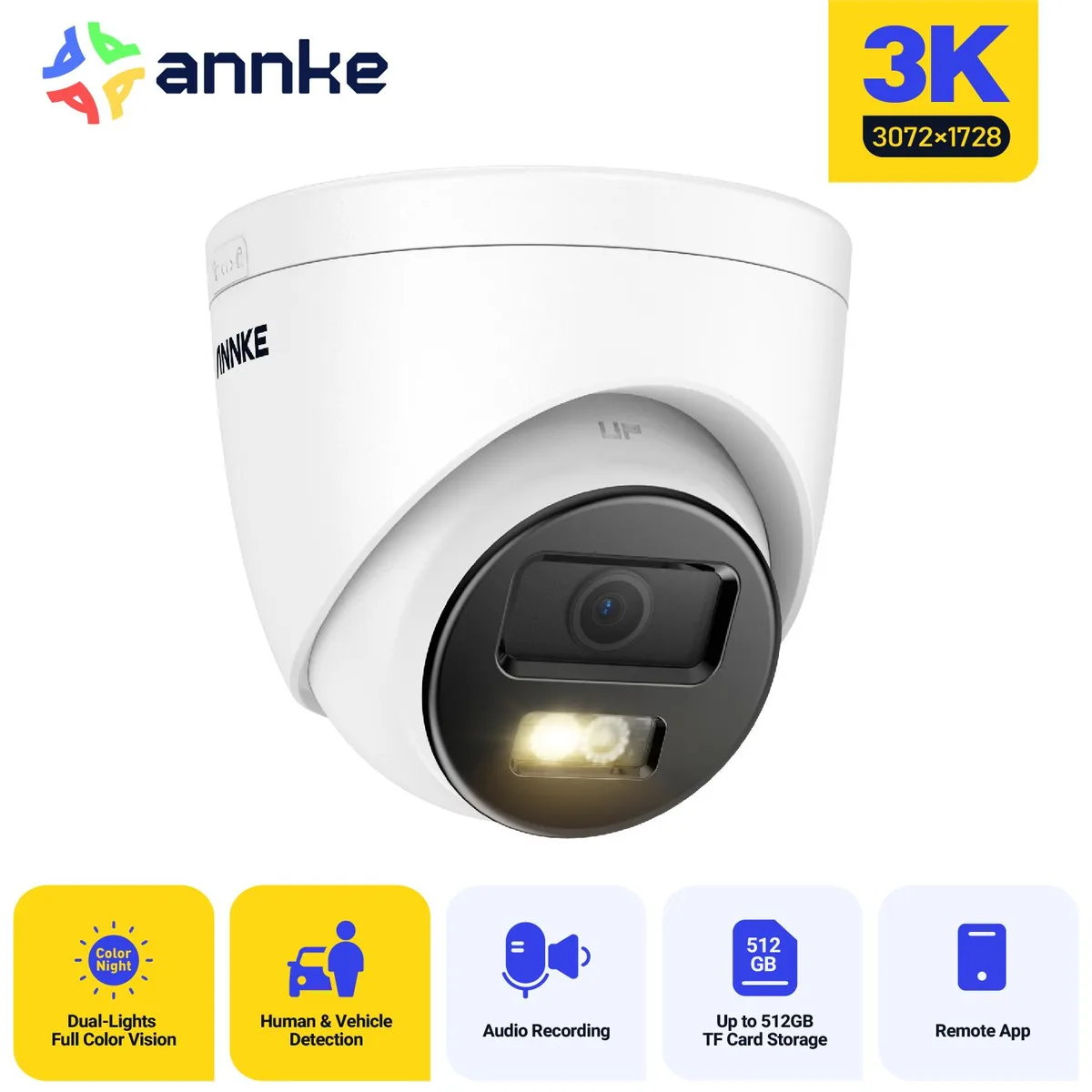 Annke Annke 3K PoE Turret Camera 2.8mm 120dB WDR Smart Dual Light 1-pack — product photo