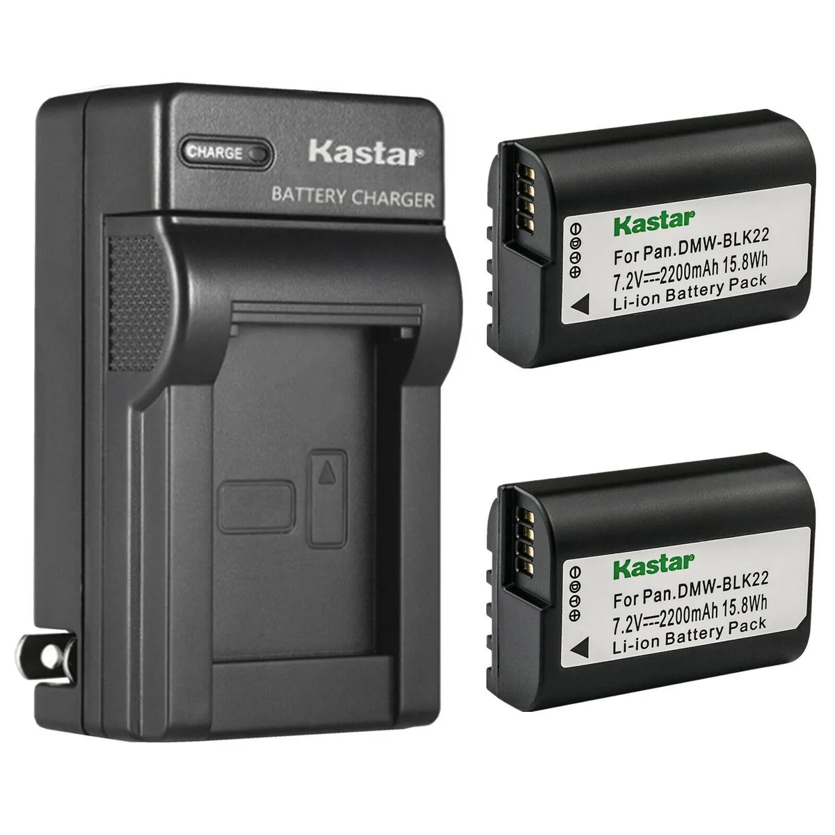 Kastar Kastar 2-pack DMW-BLK22 2200 mAh batteries + AC charger — product photo