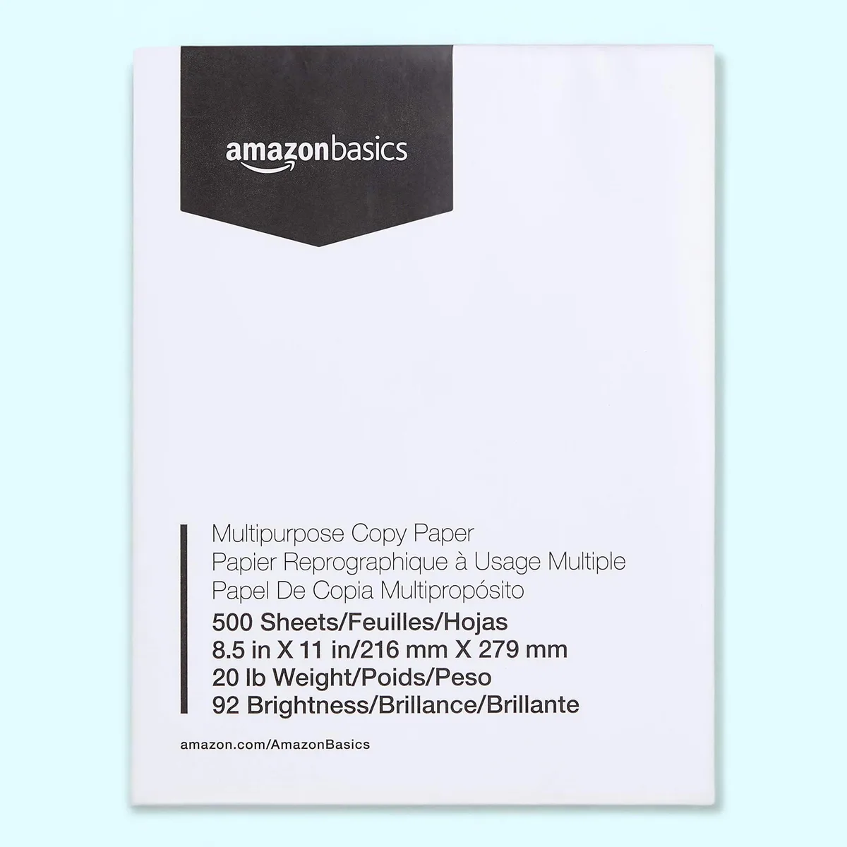 Amazon Basics AZ8511201R Paper 8.5 x 11 in 20 lb 92 Bright White 500 Sheets — product photo
