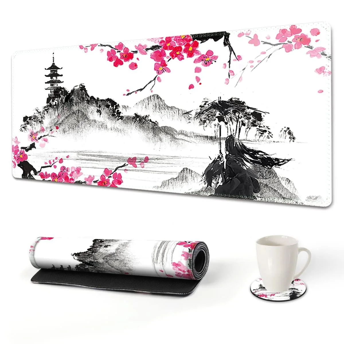 KEHIPI KEHIPI Extended Gaming Mouse Pad Mountain Sakura Ink Painting 35 x 15.75 in — product photo