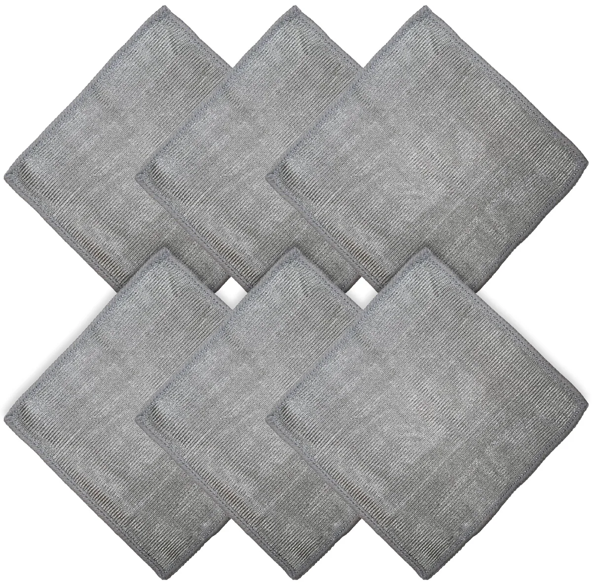  WHOOSH Microfiber Cleaning Cloth 6 Pack Grey 6x6 Inch Glass Care — product photo