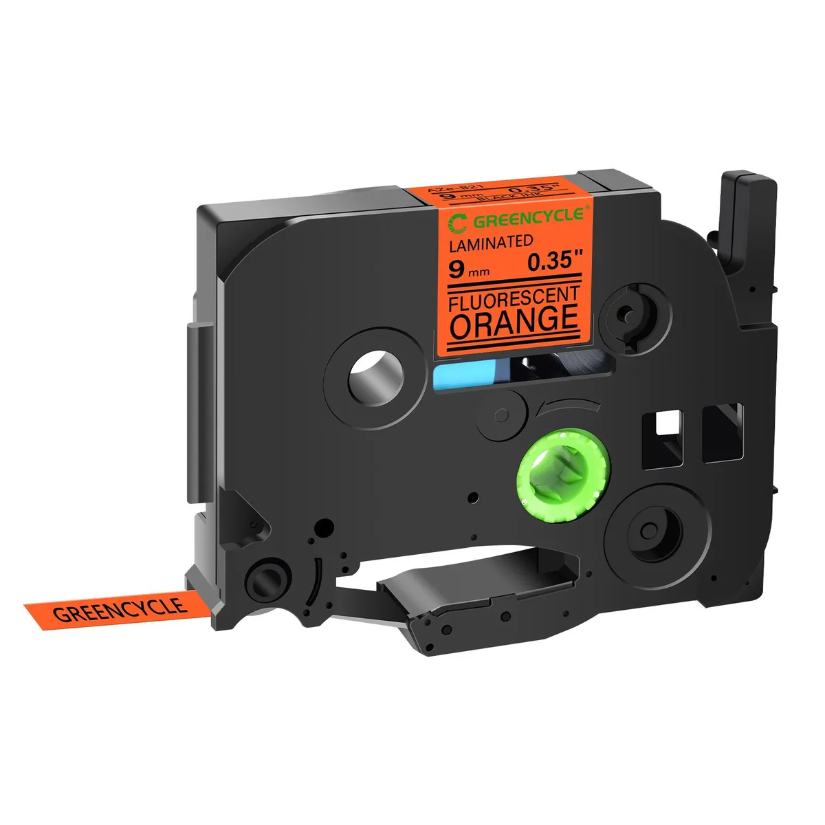 GREENCYCLE GREENCYCLE TZe-B21 label 9mm Black on Fluorescent Orange — product photo